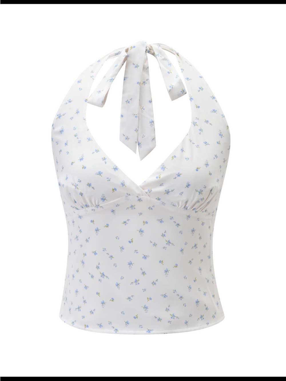 Tiger Mist White Halter Top with Light Blue Floral Print